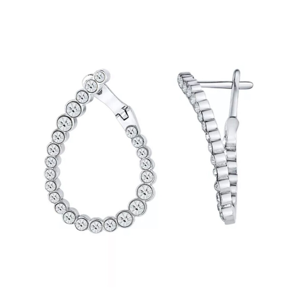 And Now This Crystal Stone Pear Shape Post Hoop Earrings - Silver S